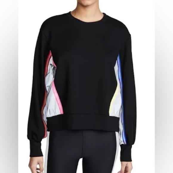 Terez Women’s NWT Colorblock Black Sweatshirt with Reflective Trim Size Small - Picture 1 of 13